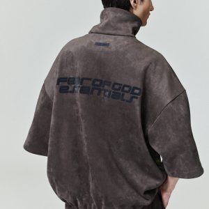 Suede Fleece High Neck 3/4 Sleeve Jacket