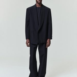 Double-Breasted Wool Poplin Shawl Collar Jacket