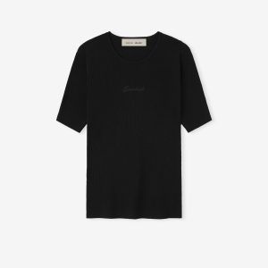 Womens Signature Rib Knit Fitted Short Sleeve Tee