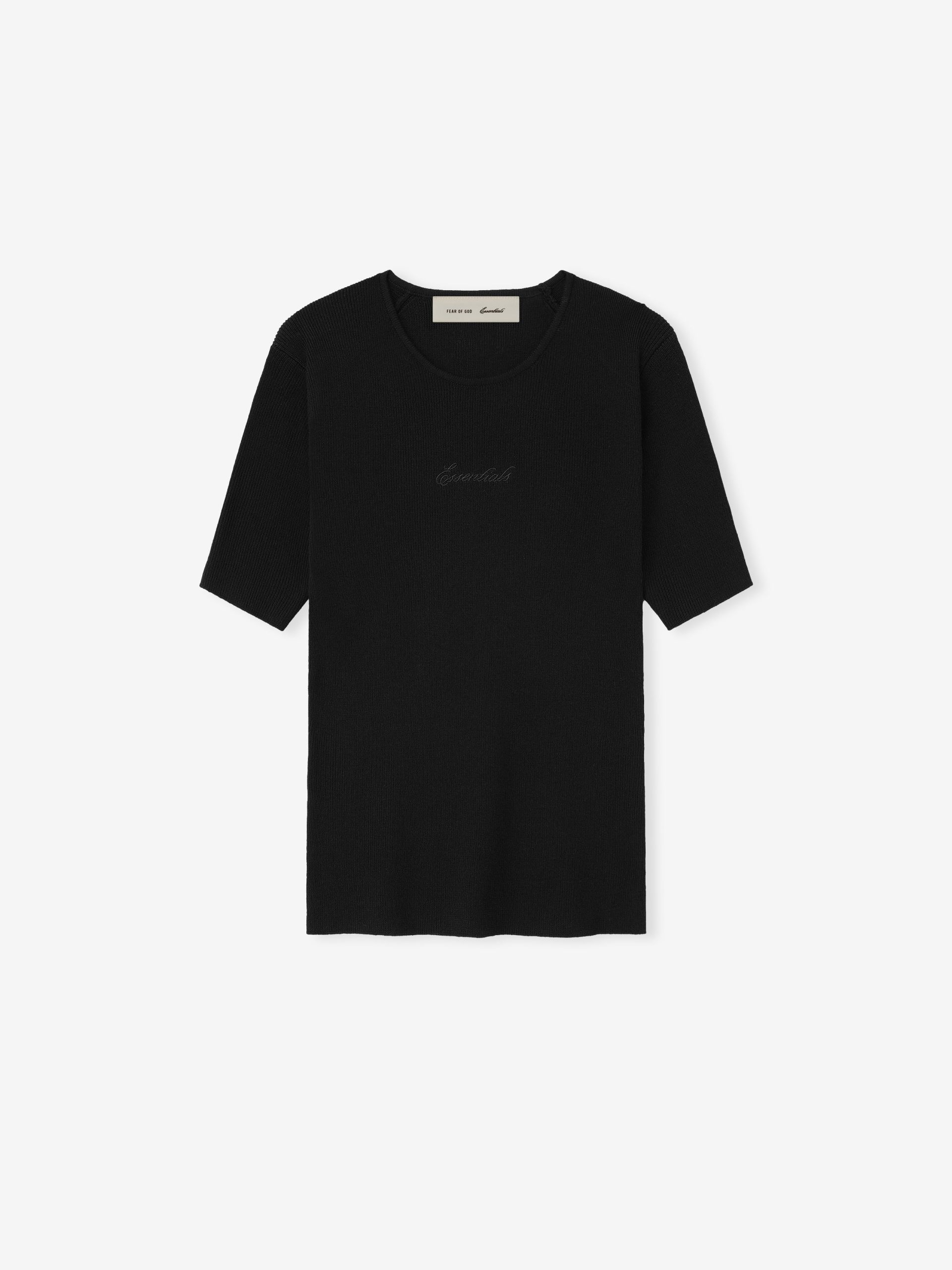 Womens Signature Rib Knit Fitted Short Sleeve Tee