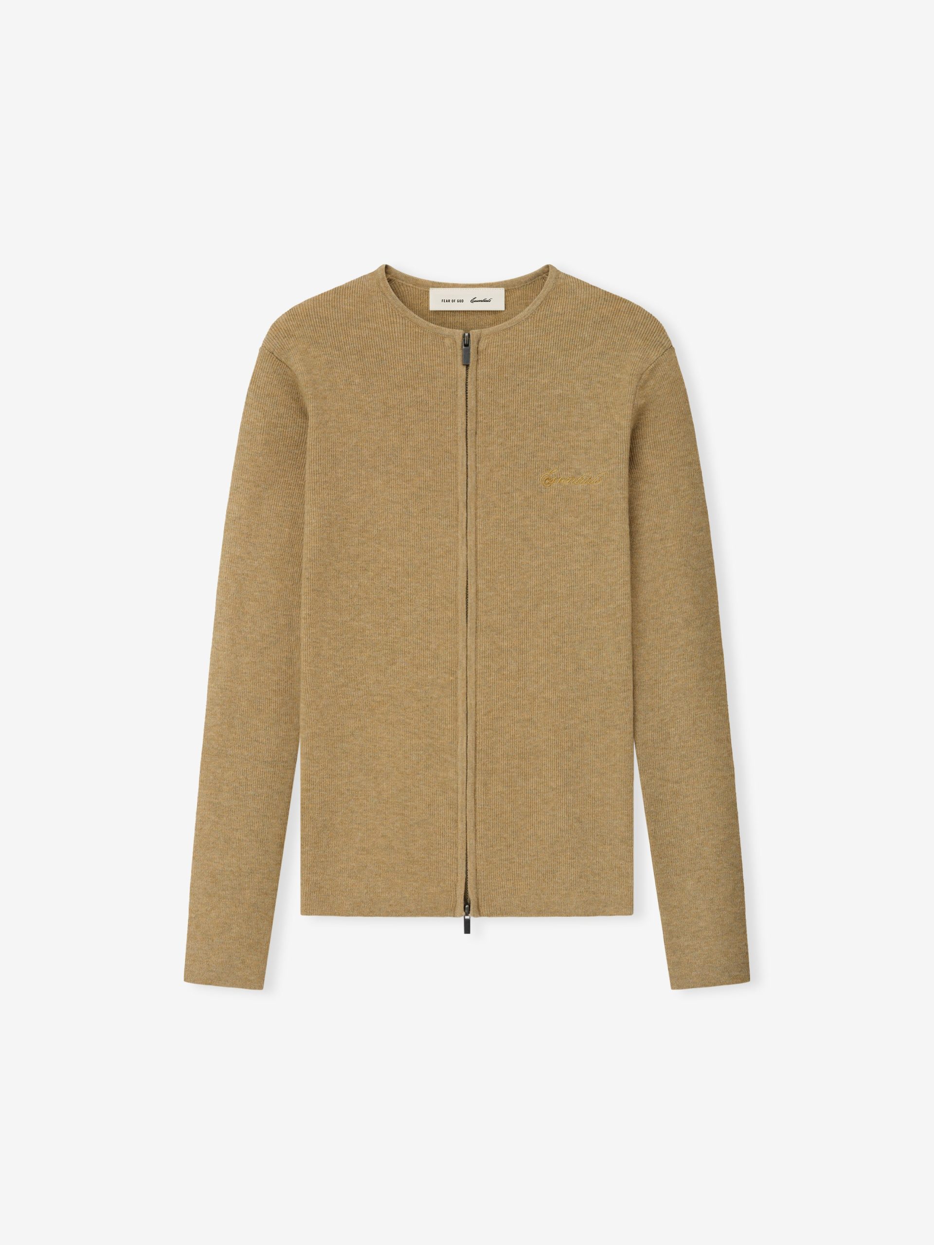 Womens Signature Rib Knit Fitted Long Sleeve Zip Up Tee