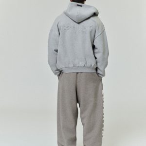 Embossed 90s Fit Fleece Zip-Up Hoodie