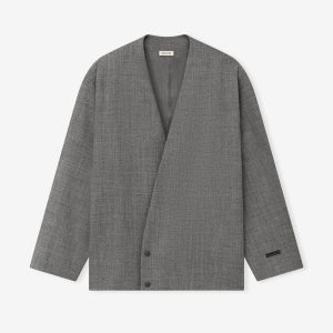 Mouline Wool Relaxed Lapelless Jacket
