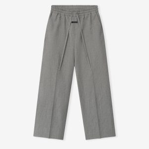 Wool Linen Wide Leg Drawstring Pants